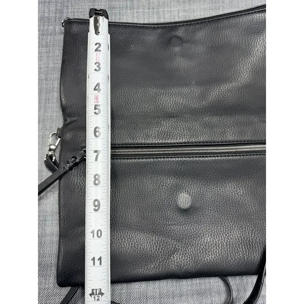 Stella & Dot Black Waverly Chevron Quilted Leather Foldover Crossbody Clutch